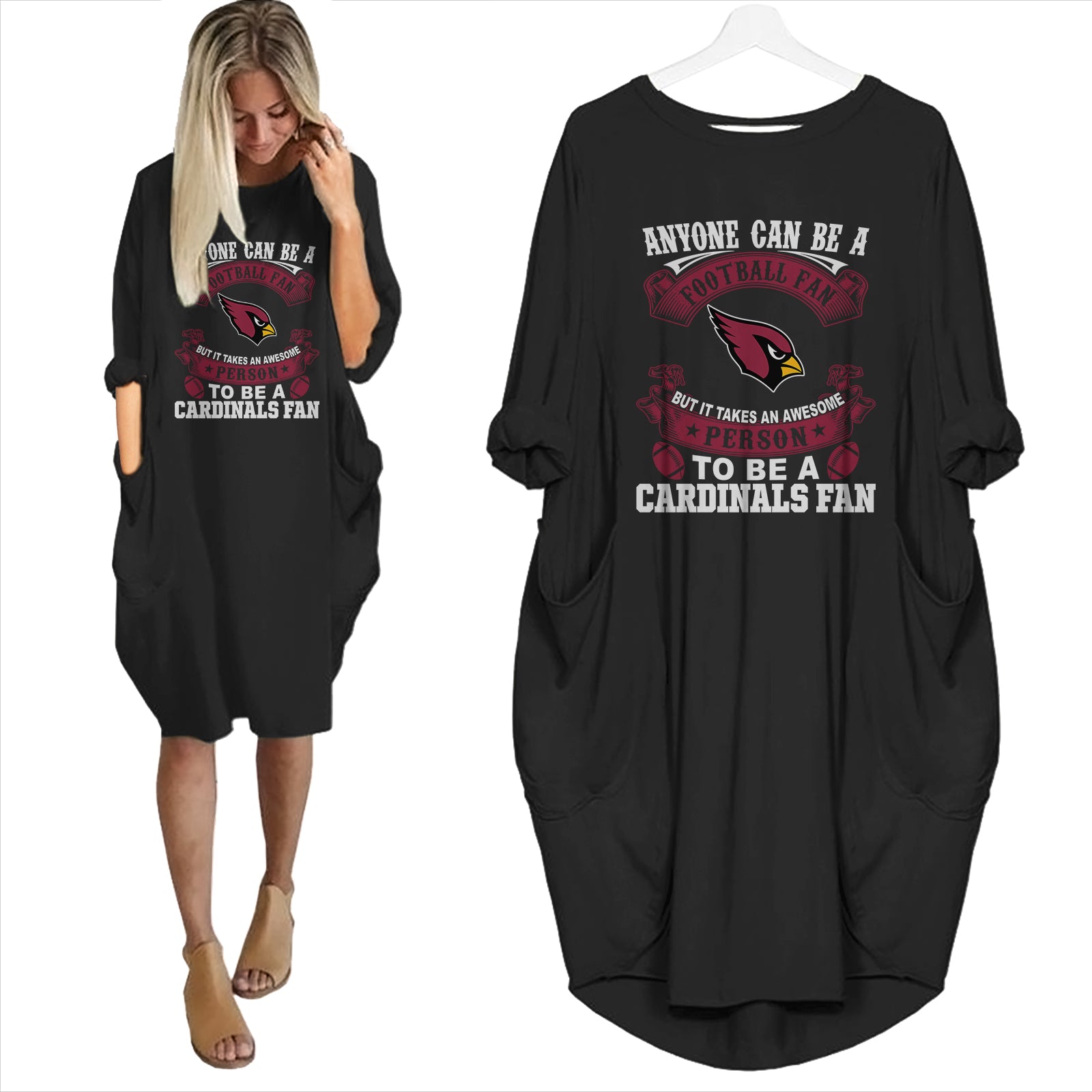 Arizona Cardinals Awesome Fan Loose Casual Pocket T-shirt Dress 6 Colors Size S-5XL NEW082326
