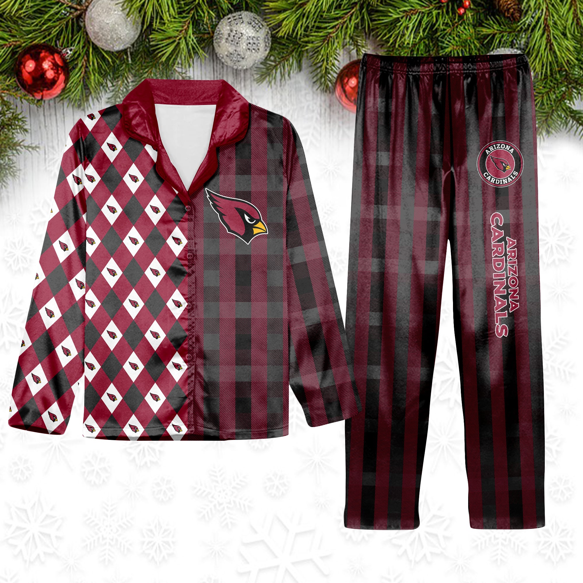 Arizona Cardinals Plaid Pattern Limited Edition Satin Pajamas Set NEW087626