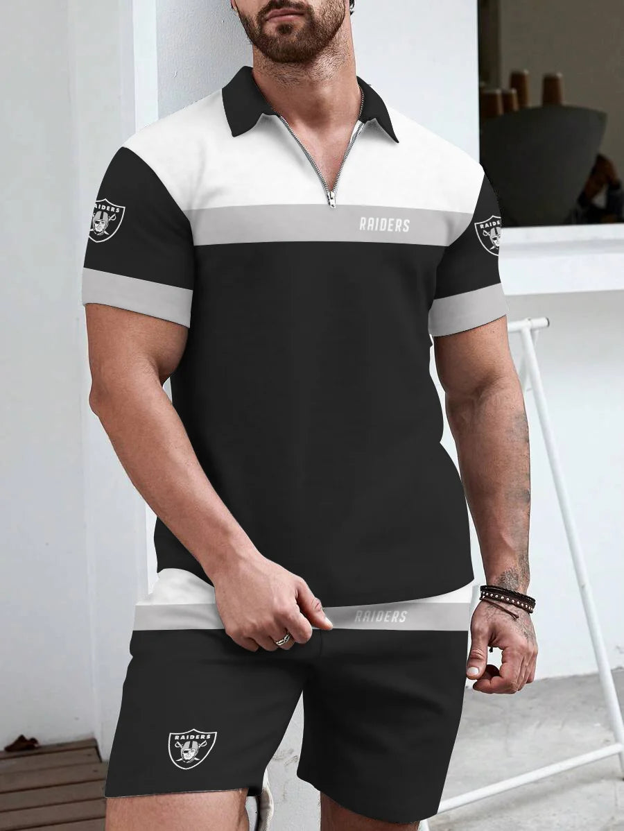 Las Vegas Raiders Limited Edition ZIP Polo Shirt And Shorts Two-Piece Suits