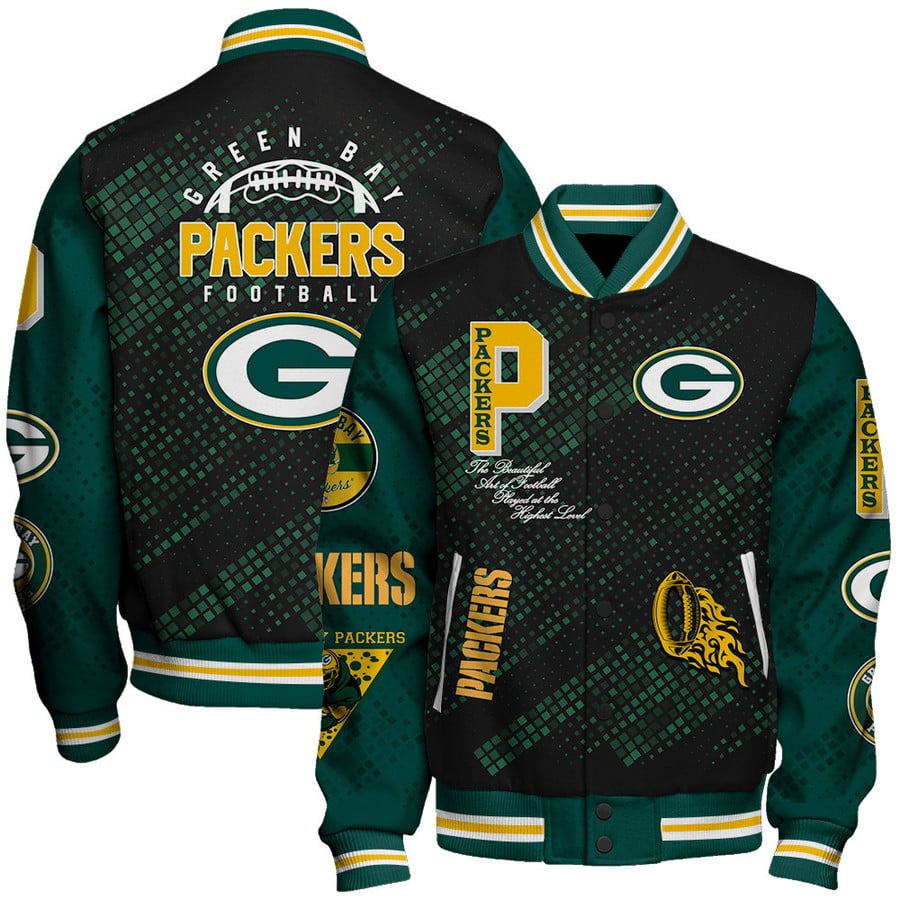 Green Bay Packers Limited Edition Unisex Sizes S-5XL AOP Button Baseball Jacket