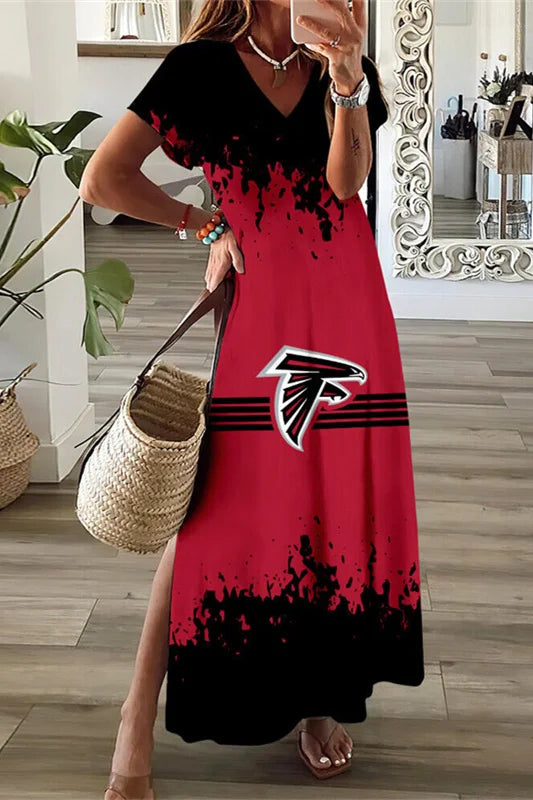 Atlanta Falcons Limited Edition All-Over Print Women's V-neck Dress With Side Slit