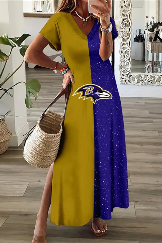 Baltimore Ravens Limited Edition All-Over Print Women's V-neck Dress With Side Slit