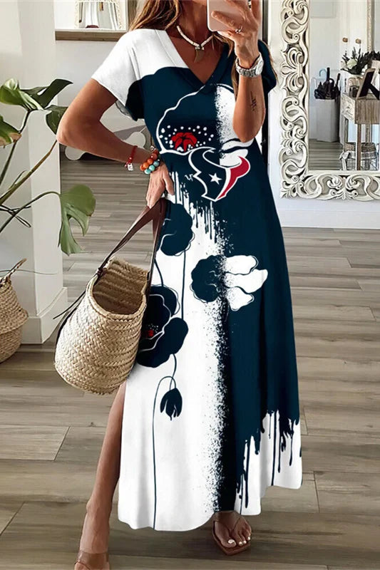 Houston Texans Limited Edition All-Over Print Women's V-neck Dress With Side Slit