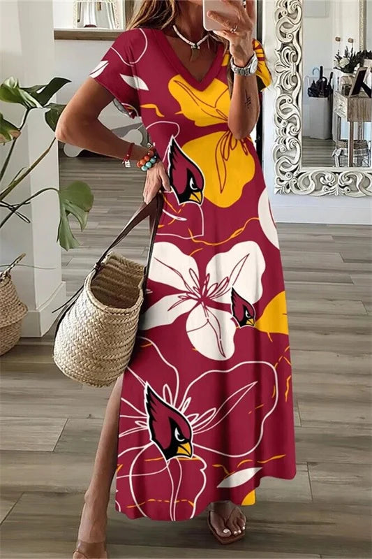 Arizona Cardinals Limited Edition All-Over Print Women's V-neck Dress With Side Slit