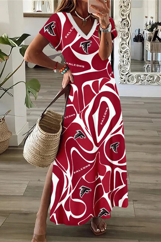 Atlanta Falcons Limited Edition All-Over Print Women's V-neck Dress With Side Slit