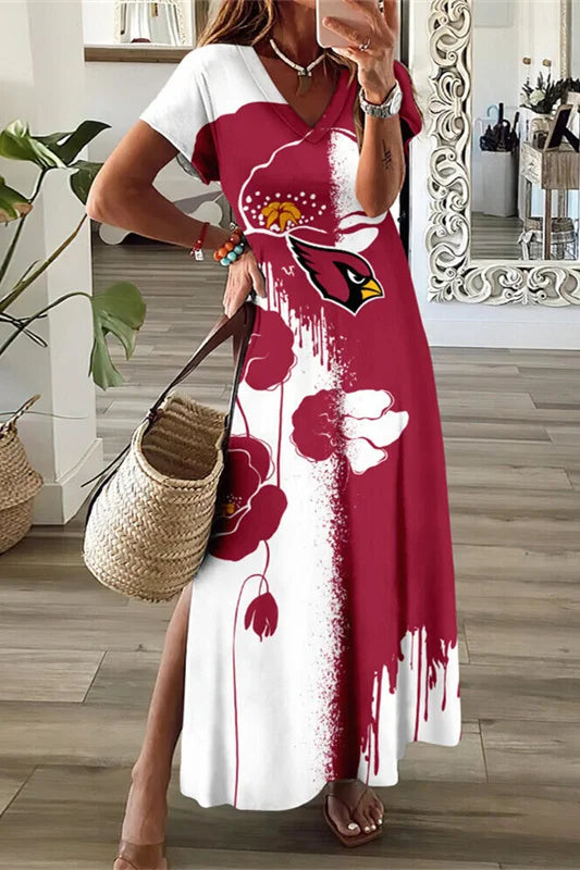 Arizona Cardinals Limited Edition All-Over Print Women's V-neck Dress With Side Slit