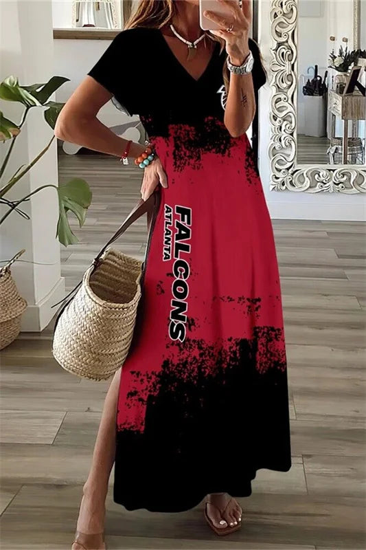 Atlanta Falcons Limited Edition All-Over Print Women's V-neck Dress With Side Slit