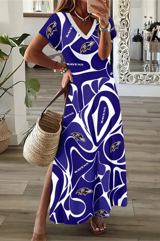 Baltimore Ravens Limited Edition All-Over Print Women's V-neck Dress With Side Slit