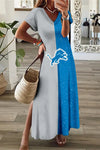 Detroit Lions Limited Edition All-Over Print Women&#39;s V-neck Dress With Side Slit