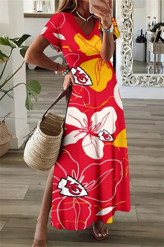 Kansas City Chiefs Limited Edition All-Over Print Women's V-neck Dress With Side Slit