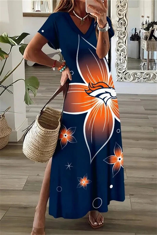 Denver Broncos Limited Edition All-Over Print Women's V-neck Dress With Side Slit