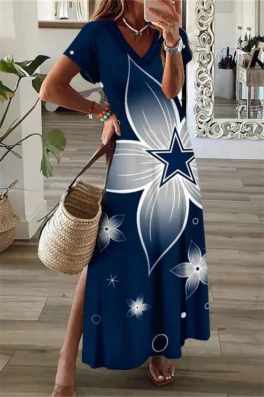 Dallas Cowboys Limited Edition All-Over Print Women's V-neck Dress With Side Slit