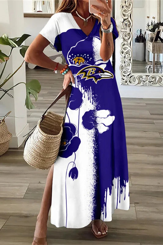 Baltimore Ravens Limited Edition All-Over Print Women's V-neck Dress With Side Slit