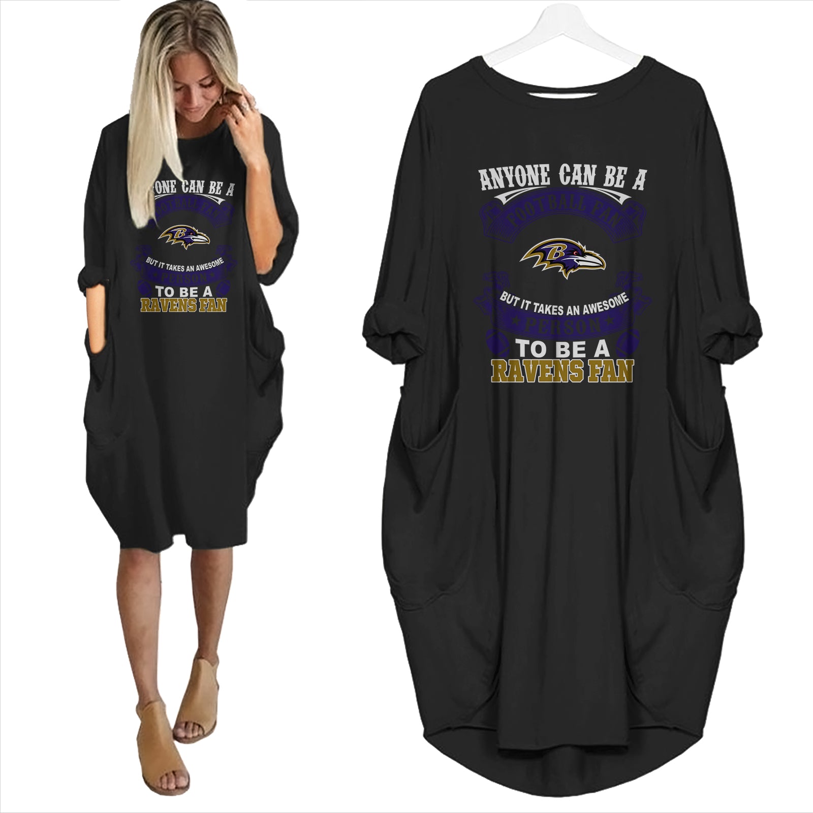 Baltimore Ravens Awesome Fan Loose Casual Pocket T-shirt Dress 6 Colors Size S-5XL NEW082309