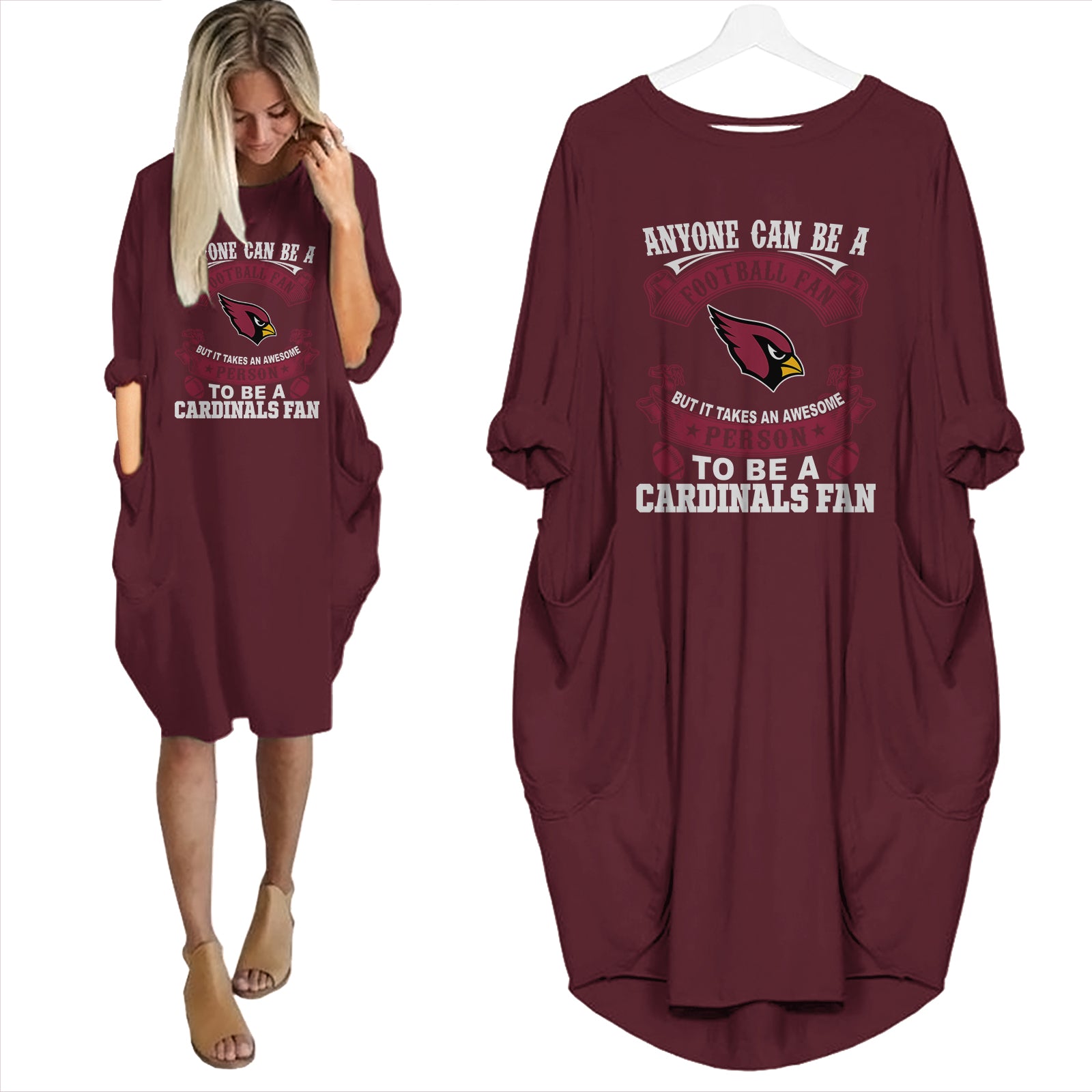 Arizona Cardinals Awesome Fan Loose Casual Pocket T-shirt Dress 6 Colors Size S-5XL NEW082326