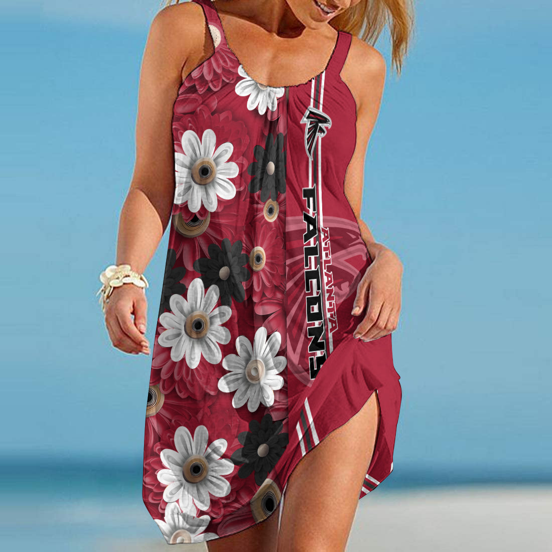 Atlanta Falcons Flowers 3D Limited Edition Summer Collection Beach Dress NEW082829