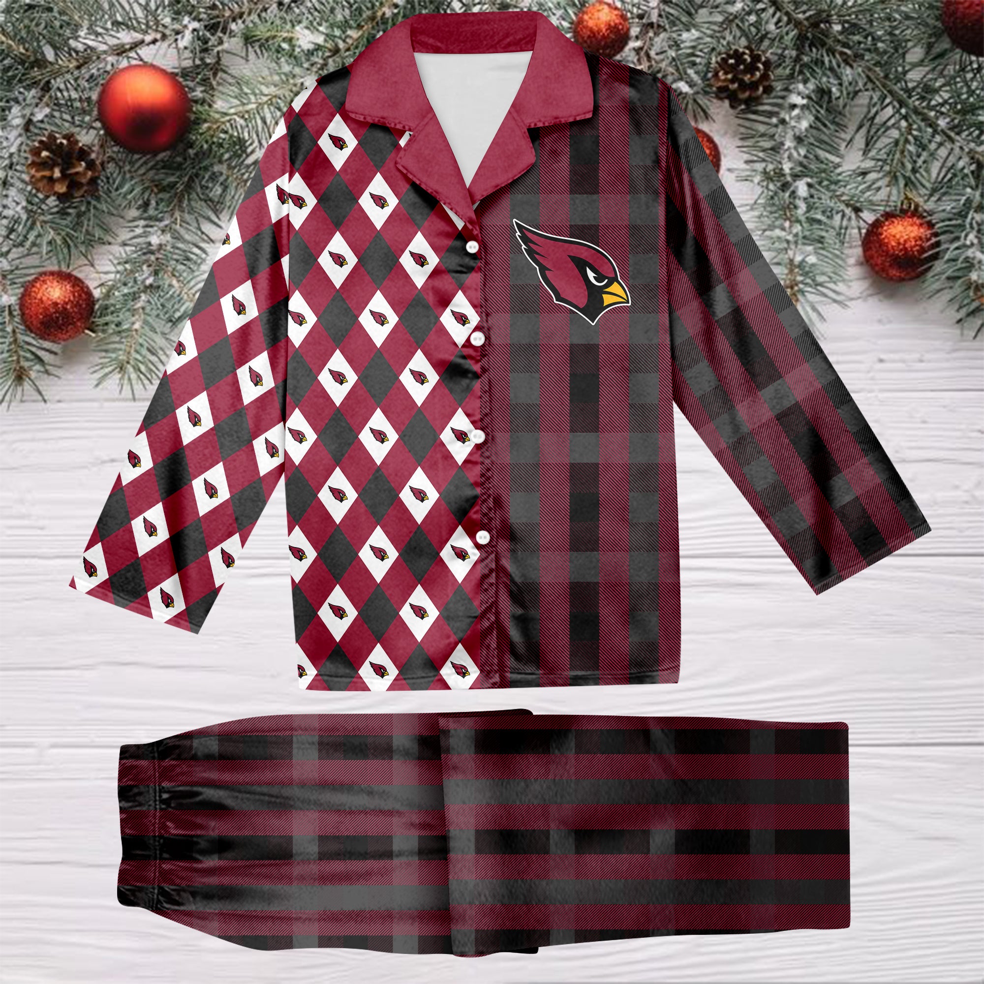 Arizona Cardinals Plaid Pattern Limited Edition Satin Pajamas Set NEW087626