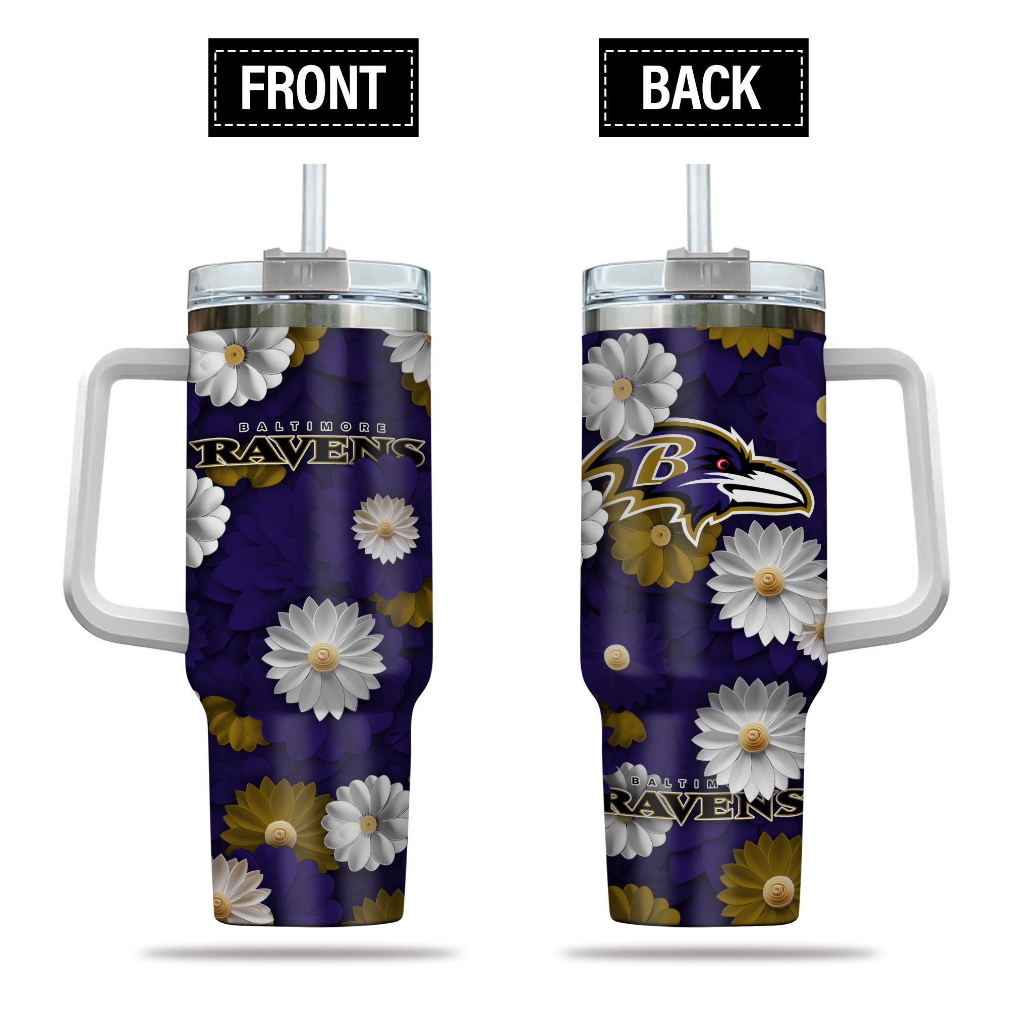 Baltimore Ravens Flowers Pattern Limited Edition 40oz Tumbler Transparent Lid NEW089209