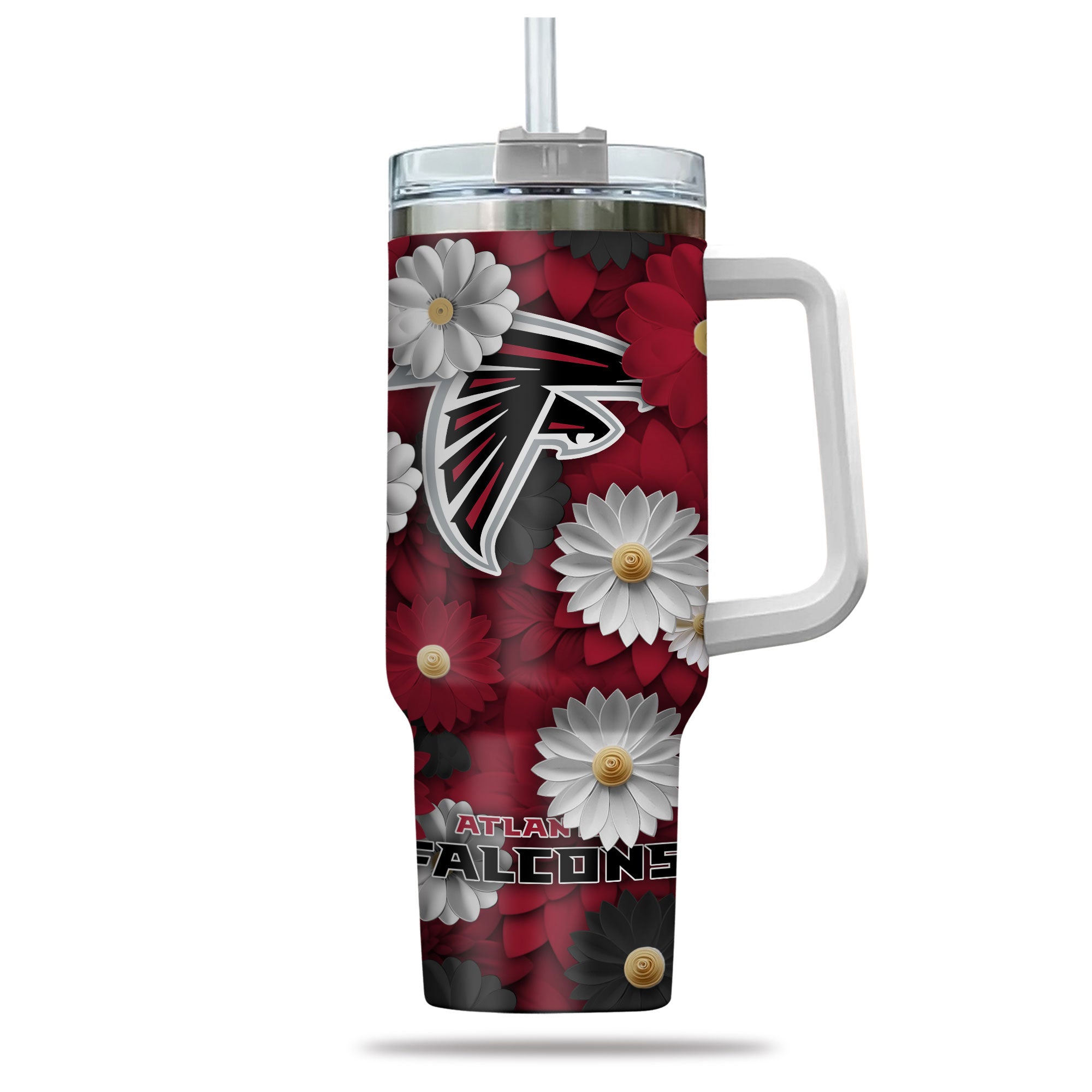 Atlanta Falcons Flowers Pattern Limited Edition 40oz Tumbler Transparent Lid NEW089229