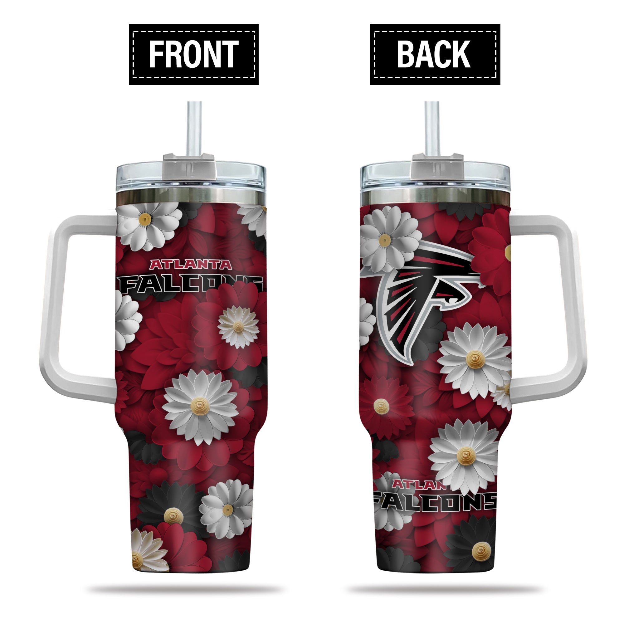 Atlanta Falcons Flowers Pattern Limited Edition 40oz Tumbler Transparent Lid NEW089229