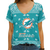 Miami Dolphins Bandana Limited Edition Summer Collection Women V Neck T-Shirt NEW092008