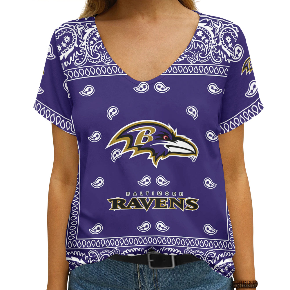 Baltimore Ravens Bandana Limited Edition Summer Collection Women V Neck T-Shirt NEW092009