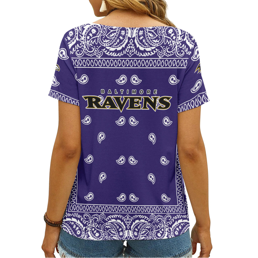 Baltimore Ravens Bandana Limited Edition Summer Collection Women V Neck T-Shirt NEW092009