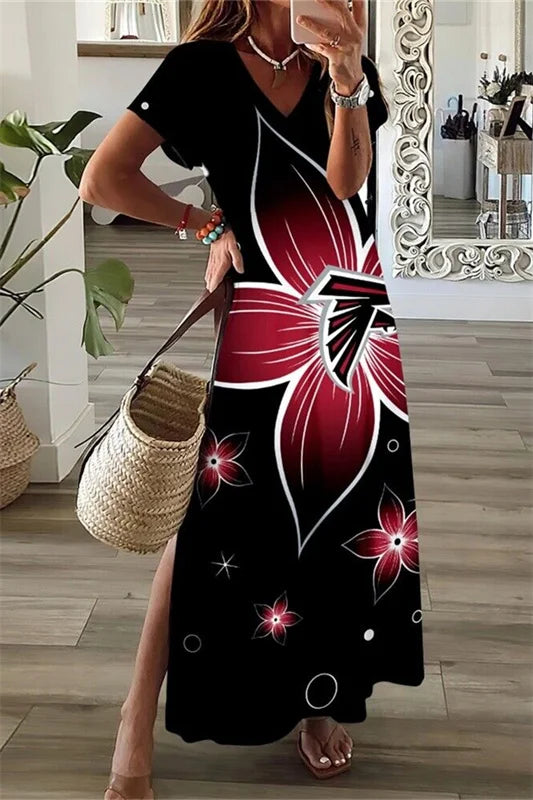 Atlanta Falcons Limited Edition All-Over Print Women's V-neck Dress With Side Slit