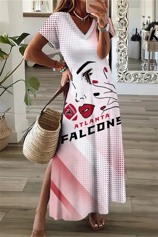 Atlanta Falcons Limited Edition All-Over Print Women's V-neck Dress With Side Slit