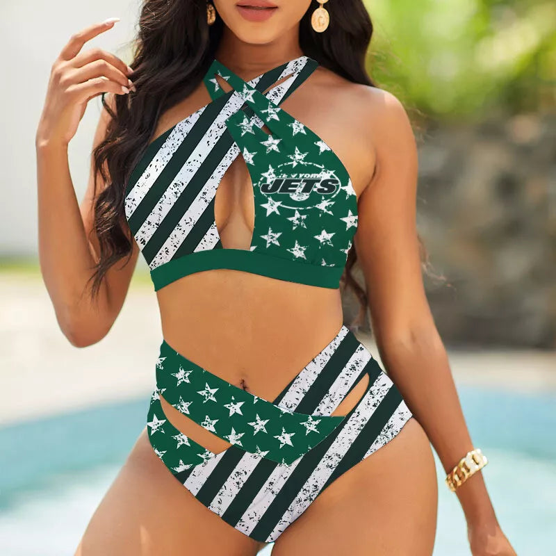 New York Jets Limited Edition Summer Collection Women Crisscross Swimsuit